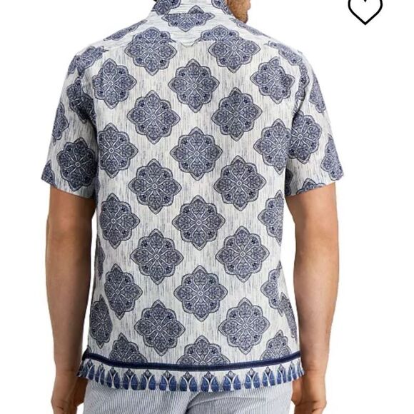 Men's Regular-Fit Medallion-Print Linen Shirt‎ Twinkle Blue L NWT in packaging - Picture 2 of 6